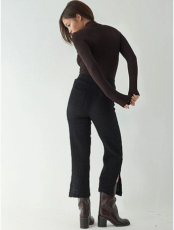 Pantalon droit texturé taille haute de qualité supérieure
