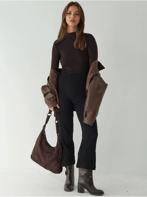 Pantalon droit texturé taille haute de qualité supérieure - Kiabi