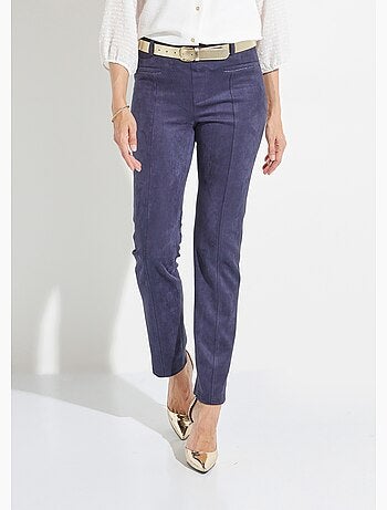 Pantalon droit tissu suédé ceinture élastiquée ventre plat - Afibel