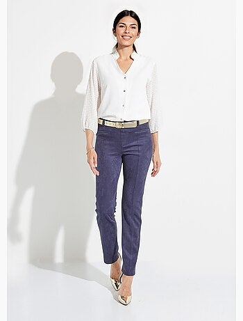 Pantalon droit tissu suédé ceinture élastiquée ventre plat - Afibel