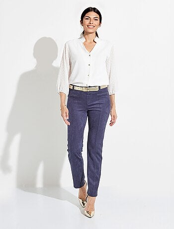 Pantalon droit tissu suédé ceinture élastiquée ventre plat