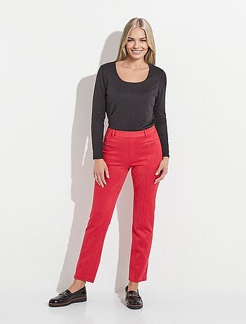 Pantalon droit tissu suédé ceinture élastiquée ventre plat