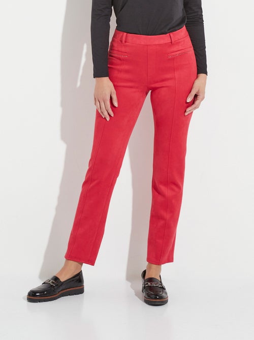 Pantalon droit tissu suédé ceinture élastiquée ventre plat - Kiabi