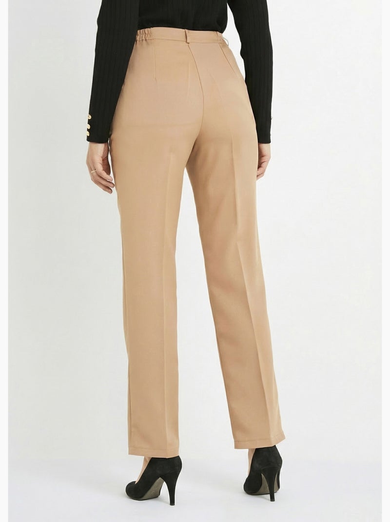 Pantalon droit uni taille semi élastiquée - Afibel Beige - Kiabi