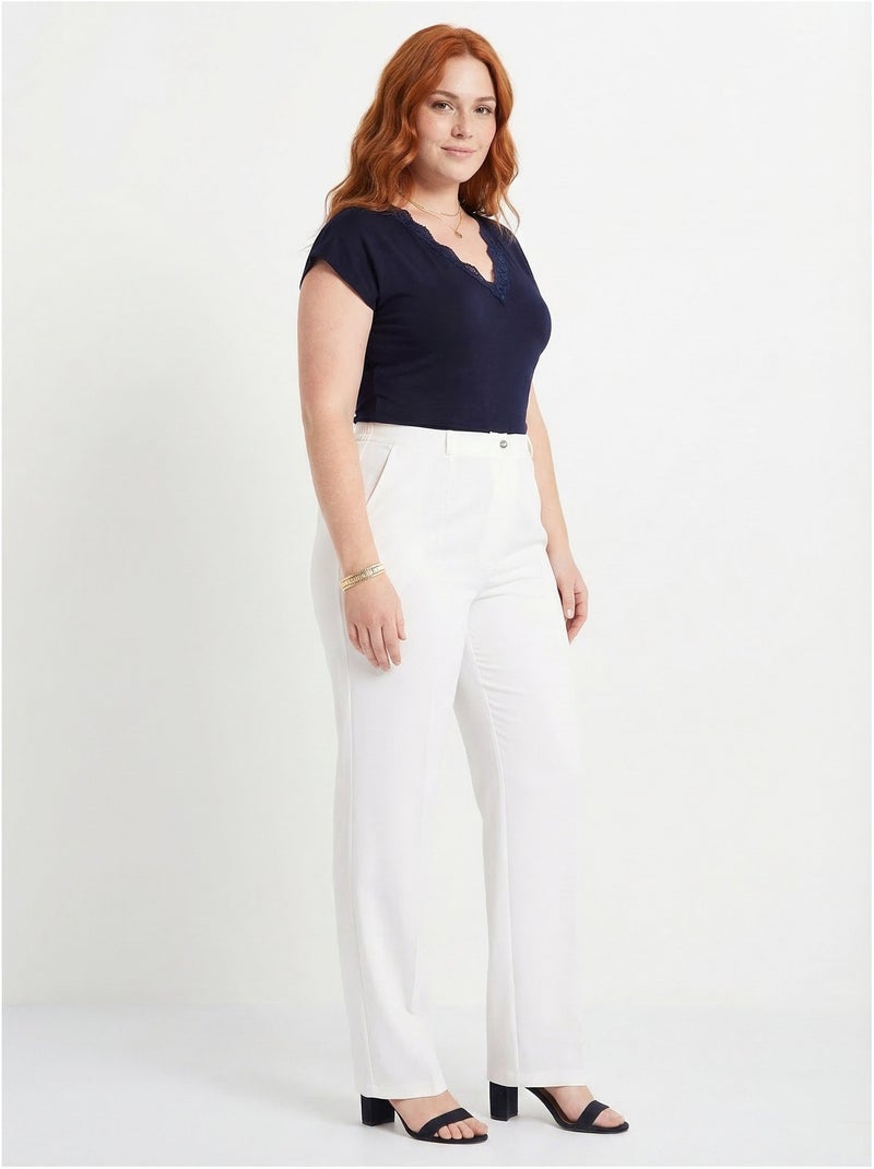 Pantalon droit uni taille semi élastiquée - Afibel Blanc - Kiabi
