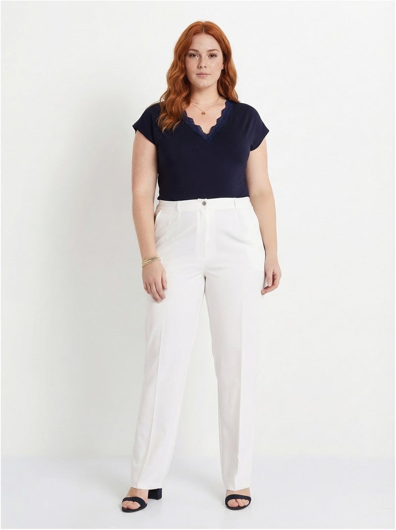 Pantalon droit uni taille semi élastiquée - Afibel Blanc - Kiabi