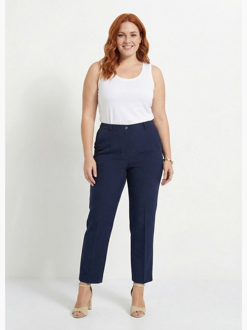 Pantalon droit uni taille semi élastiquée - afibel Bleu marine - Kiabi