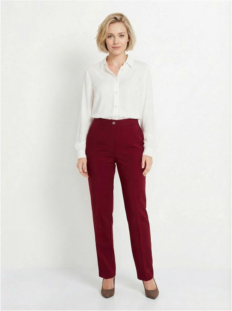 Pantalon droit uni taille semi élastiquée - Afibel Bordeaux - Kiabi