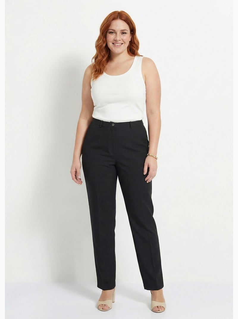 Pantalon droit uni taille semi élastiquée - Afibel Noir - Kiabi