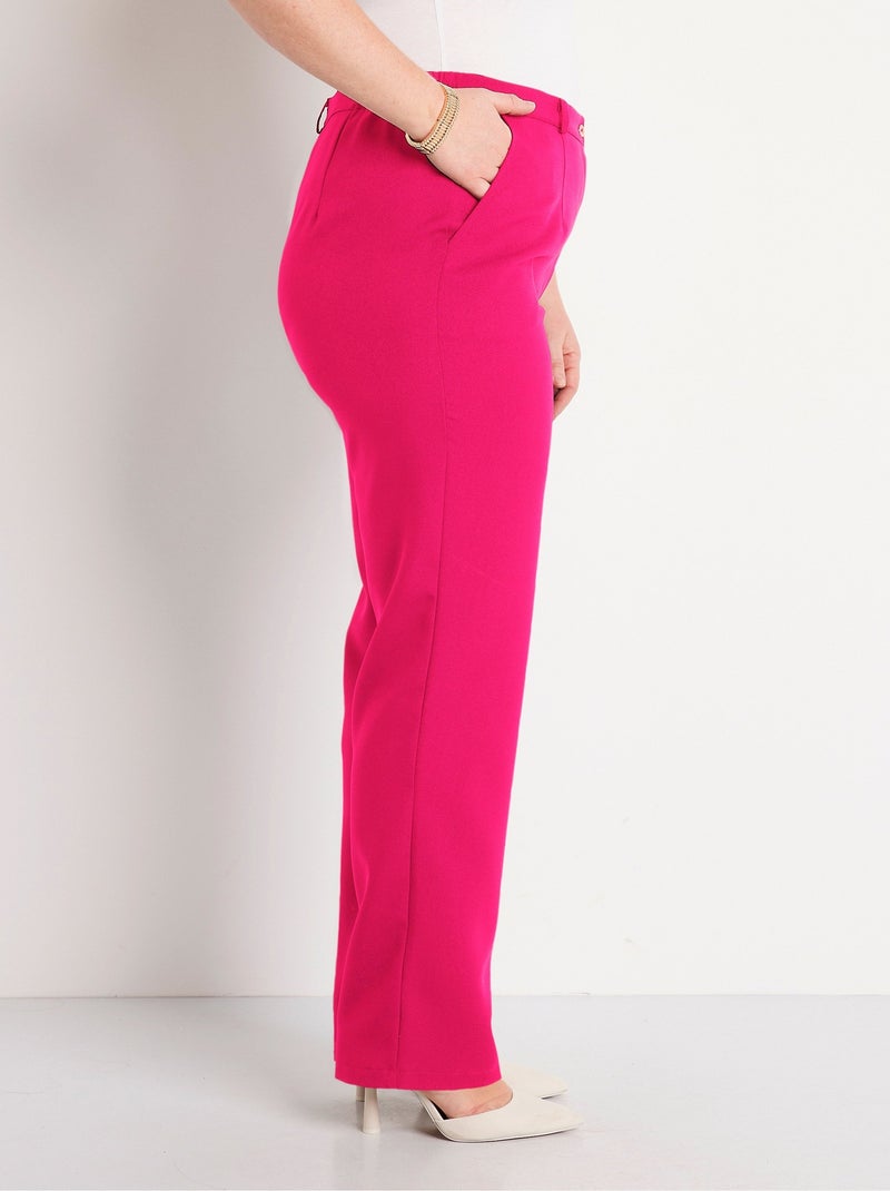 Pantalon droit uni taille semi élastiquée - Afibel Rose - Kiabi