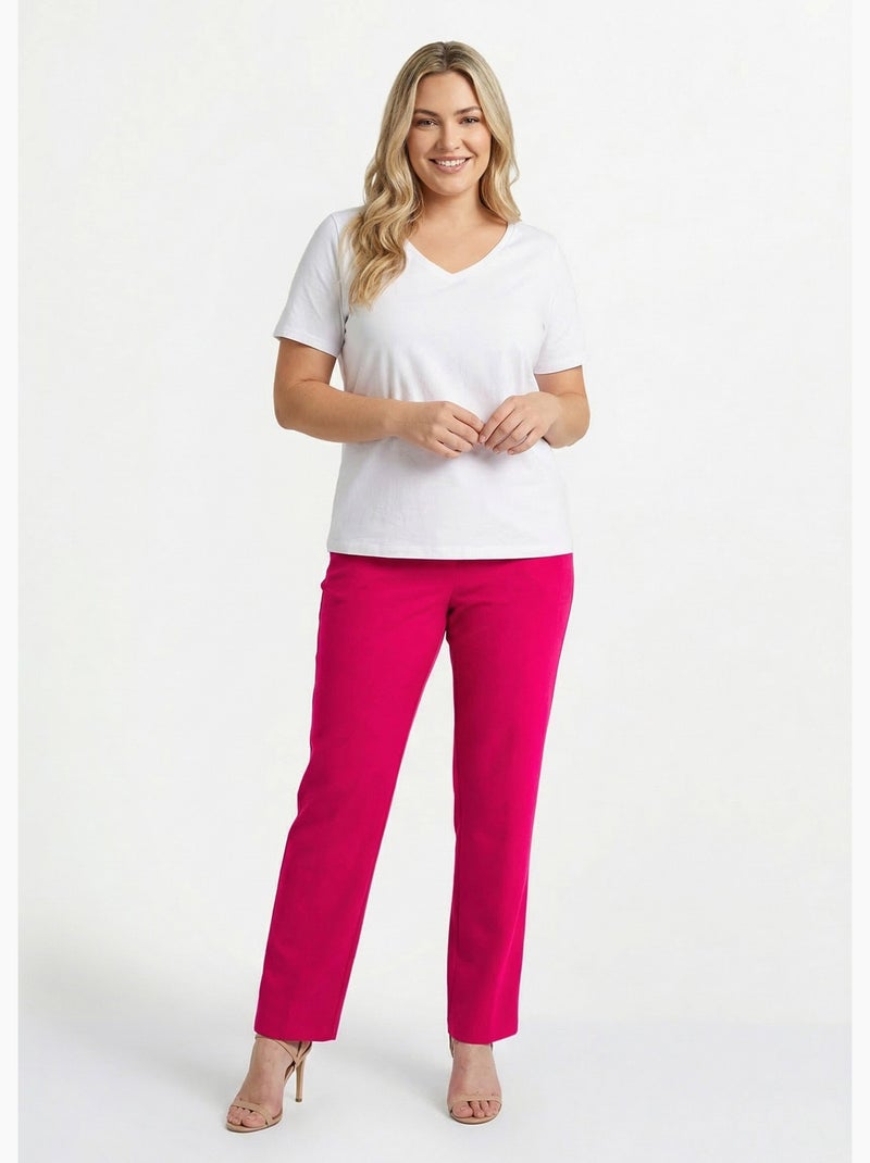 Pantalon droit uni taille semi élastiquée - Afibel Rose - Kiabi
