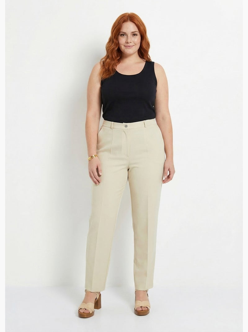 Pantalon droit uni taille semi élastiquée - afibel Sable - Kiabi