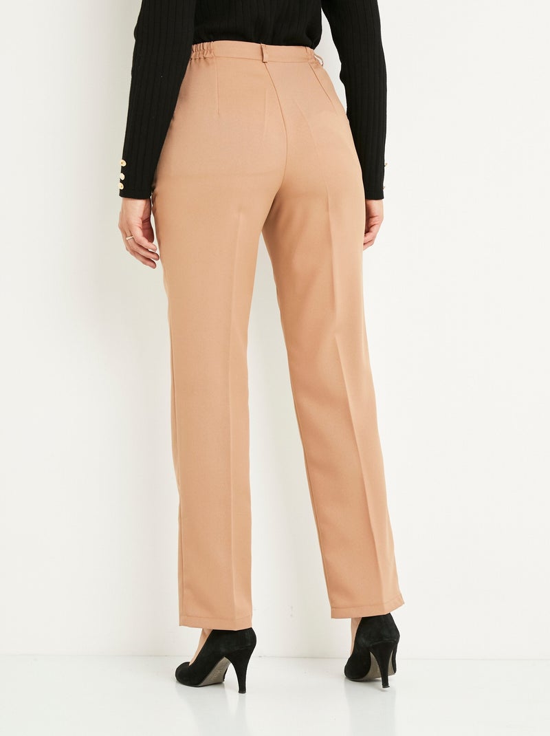 Pantalon droit uni taille semi élastiquée Beige - Kiabi