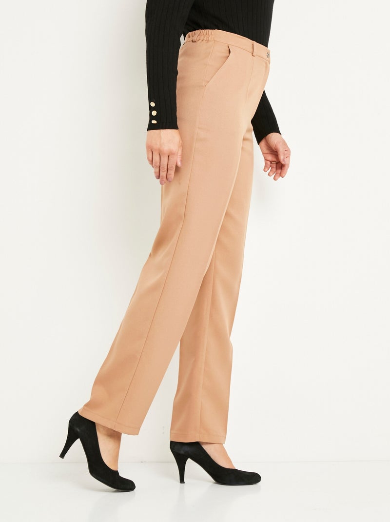 Pantalon droit uni taille semi élastiquée Beige - Kiabi