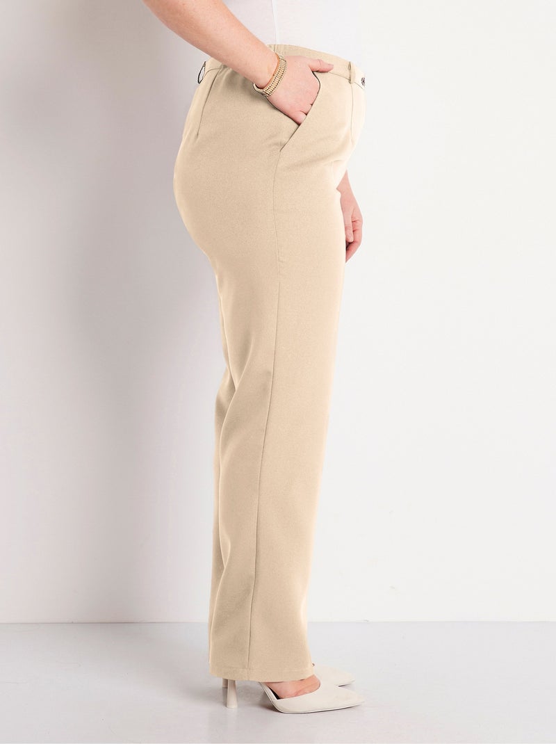 Pantalon droit uni taille semi élastiquée Beige sable - Kiabi
