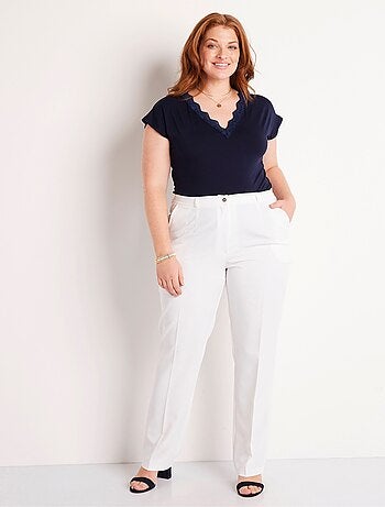 Pantalon droit uni taille semi élastiquée