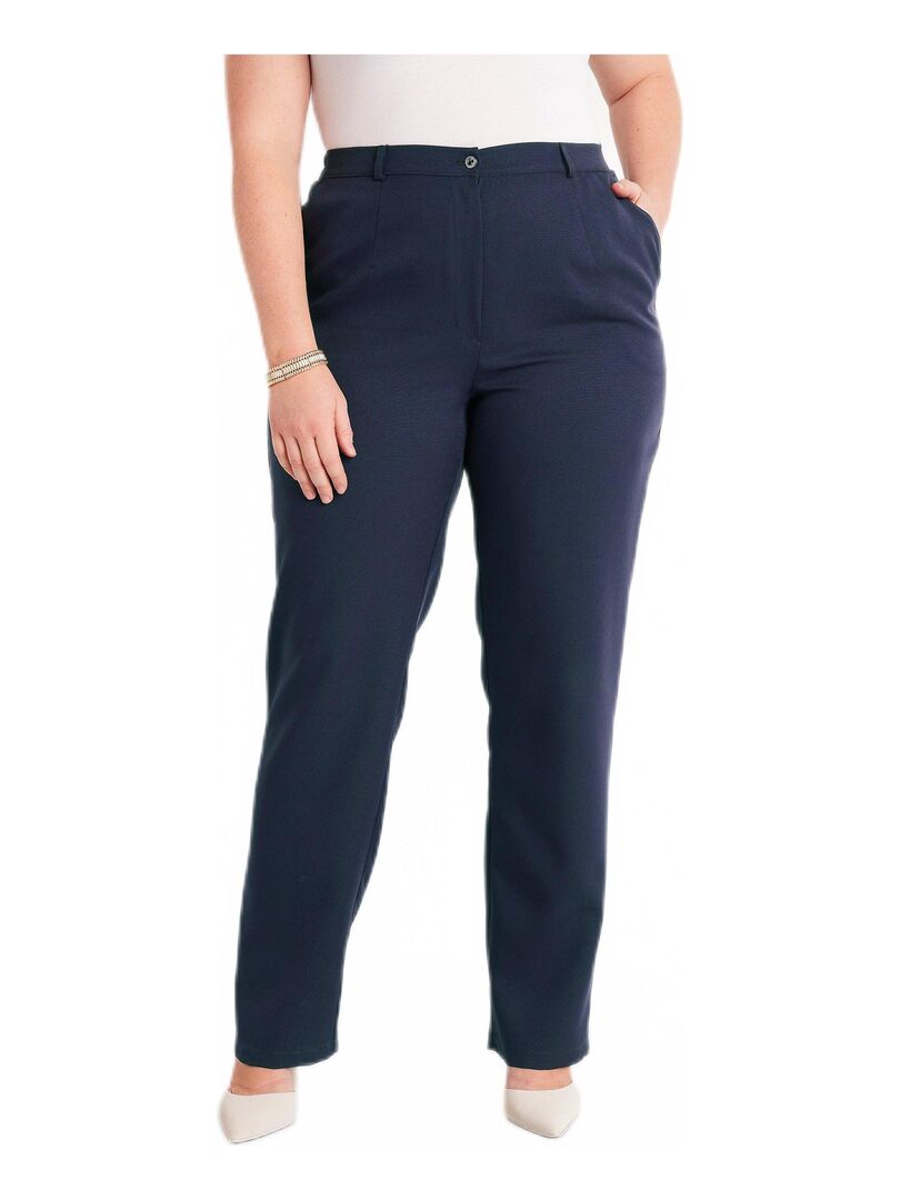 Pantalon droit uni taille semi élastiquée Bleu - Kiabi