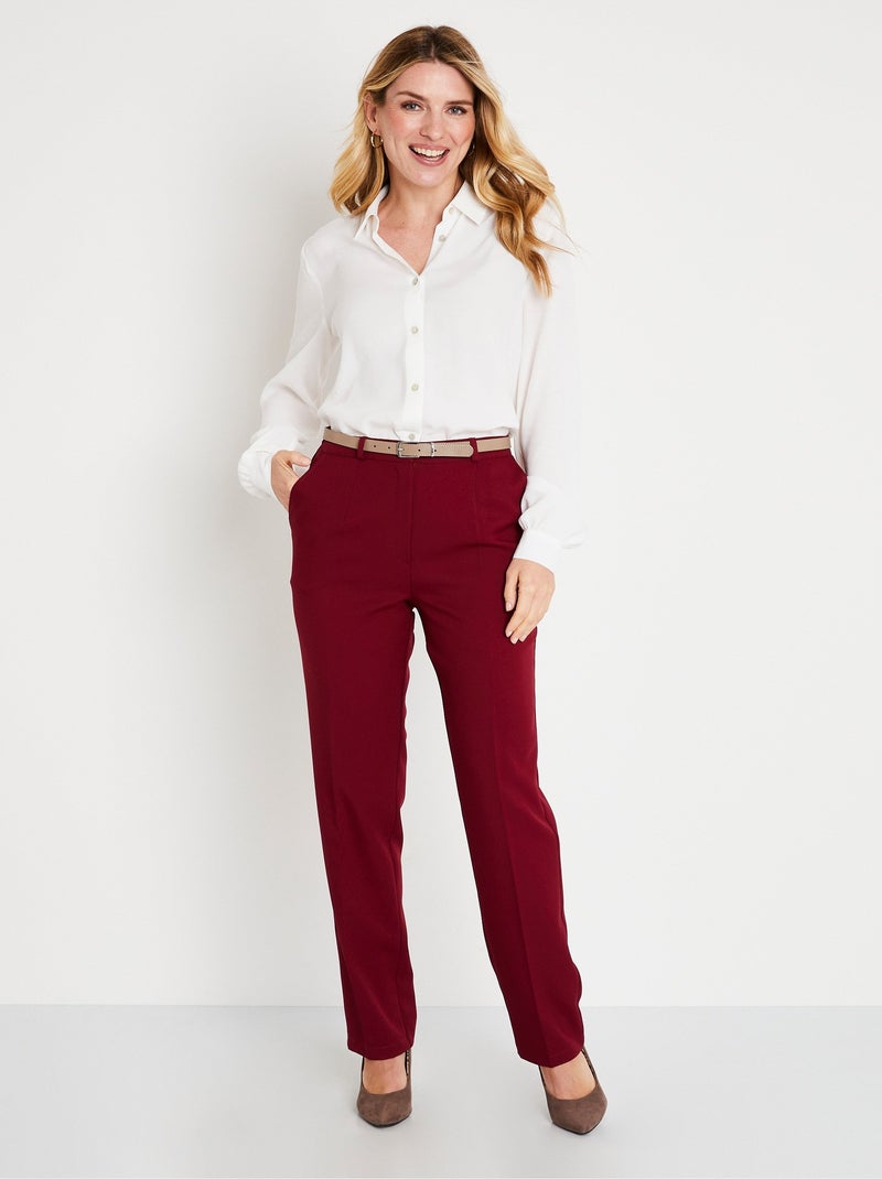Pantalon droit uni taille semi élastiquée Bordeaux - Kiabi
