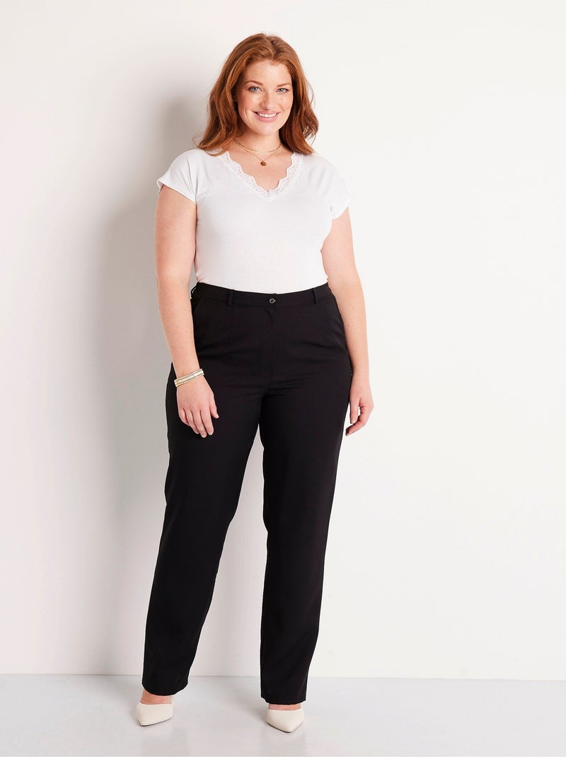 Pantalon droit uni taille semi élastiquée Noir - Kiabi