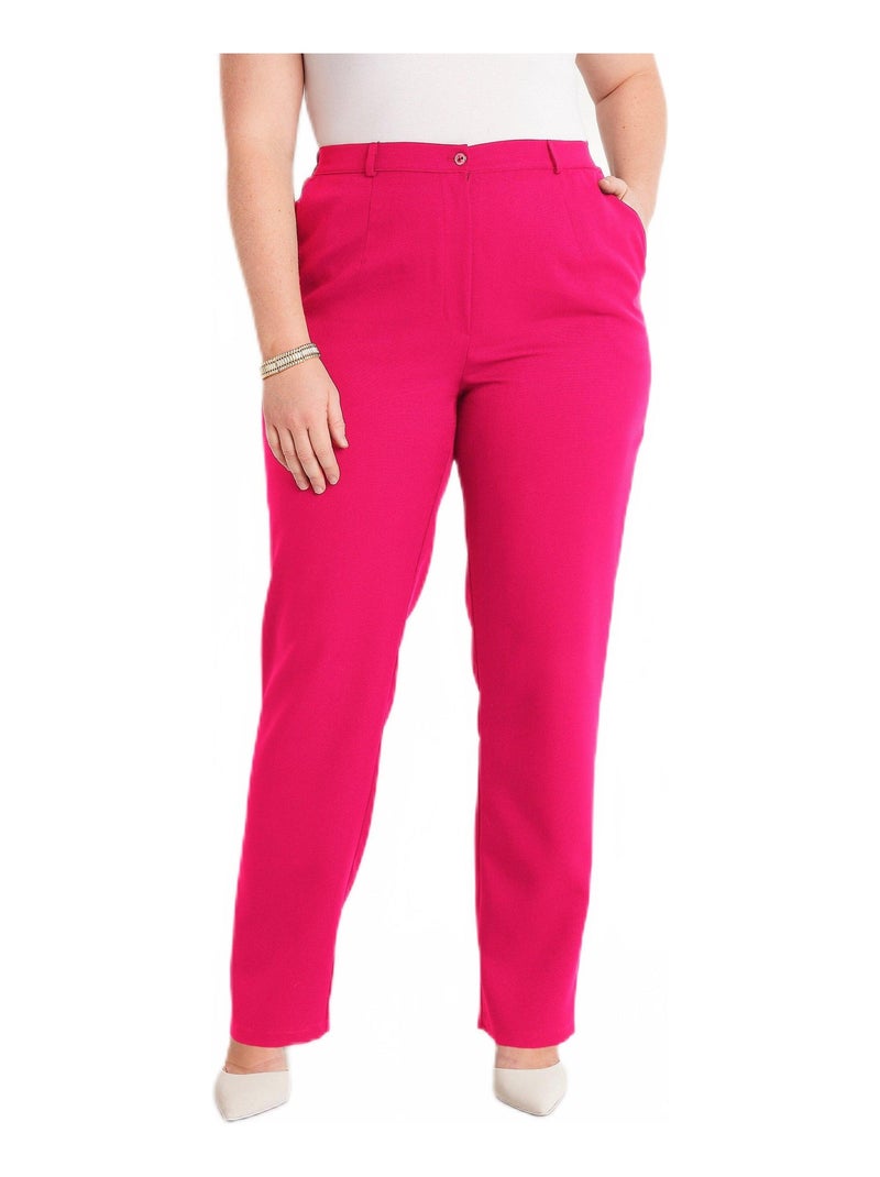 Pantalon droit uni taille semi élastiquée Rose framboise - Kiabi