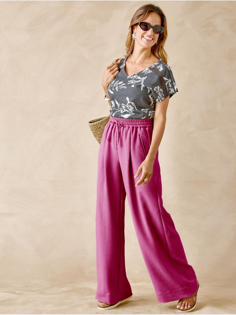 Pantalon effet froissé coupe large - DAXON Rose - Kiabi