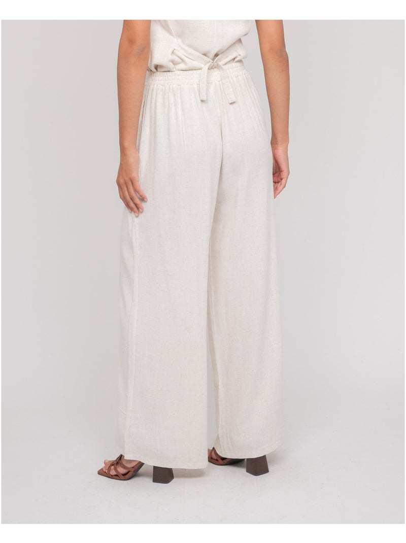 Pantalon effet lin EVELISE Beige - Kiabi