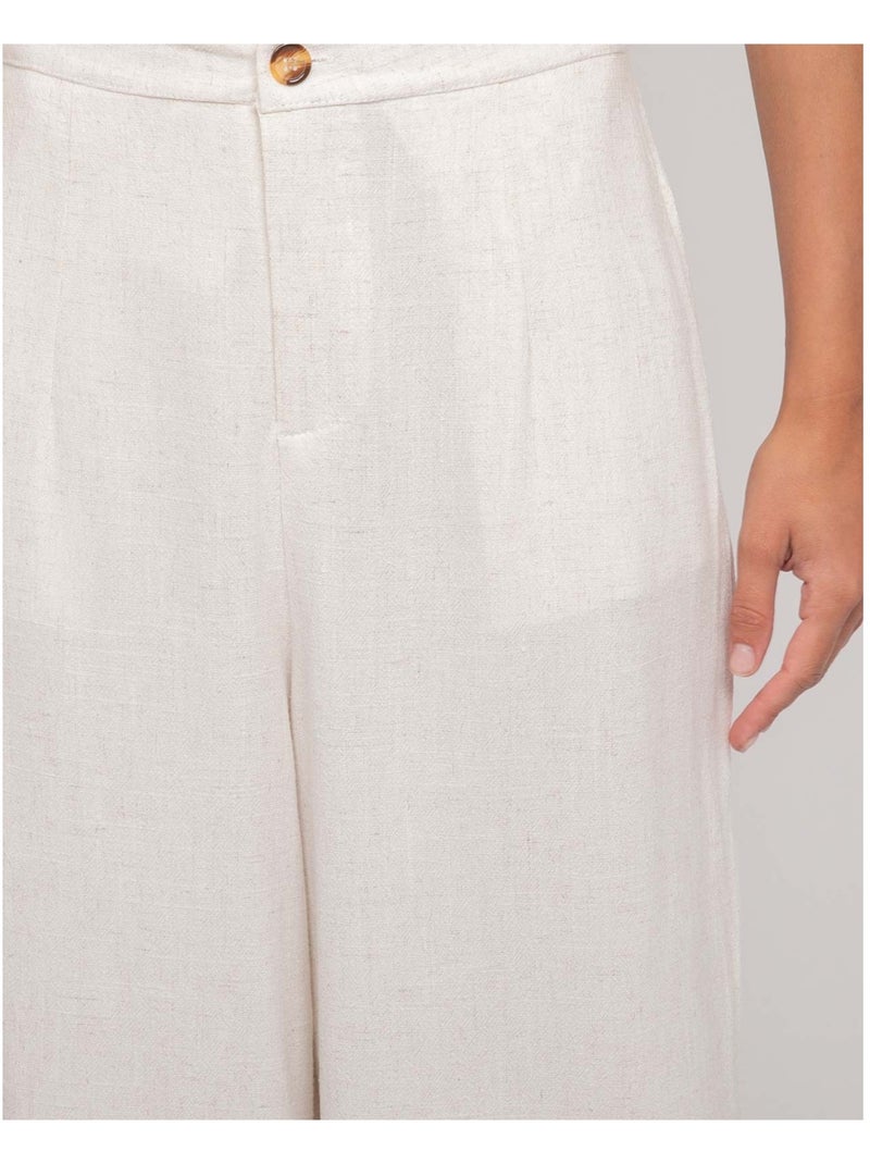 Pantalon effet lin EVELISE Beige - Kiabi