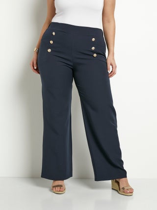 Pantalon effet pont ceinture élastiquée dos