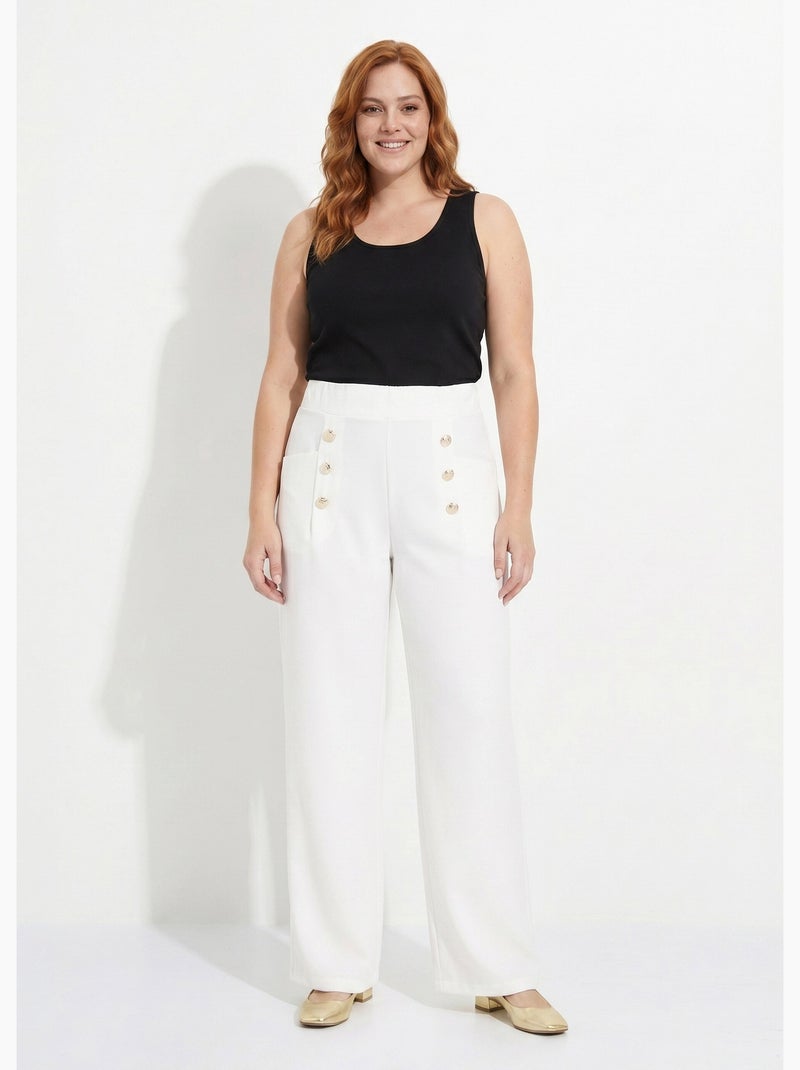 Pantalon effet pont taille élastiquée - afibel Blanc - Kiabi