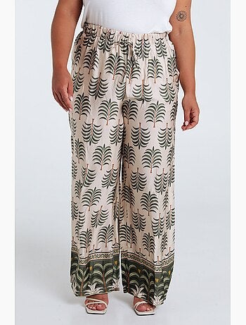 Pantalon effet satin imprimé palmier PAPRIKA