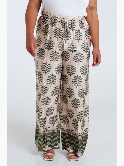 Pantalon effet satin imprimé palmier PAPRIKA - Kiabi