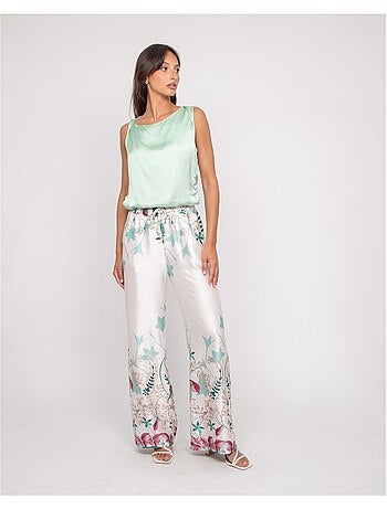Pantalon effet satin motifs EZRA