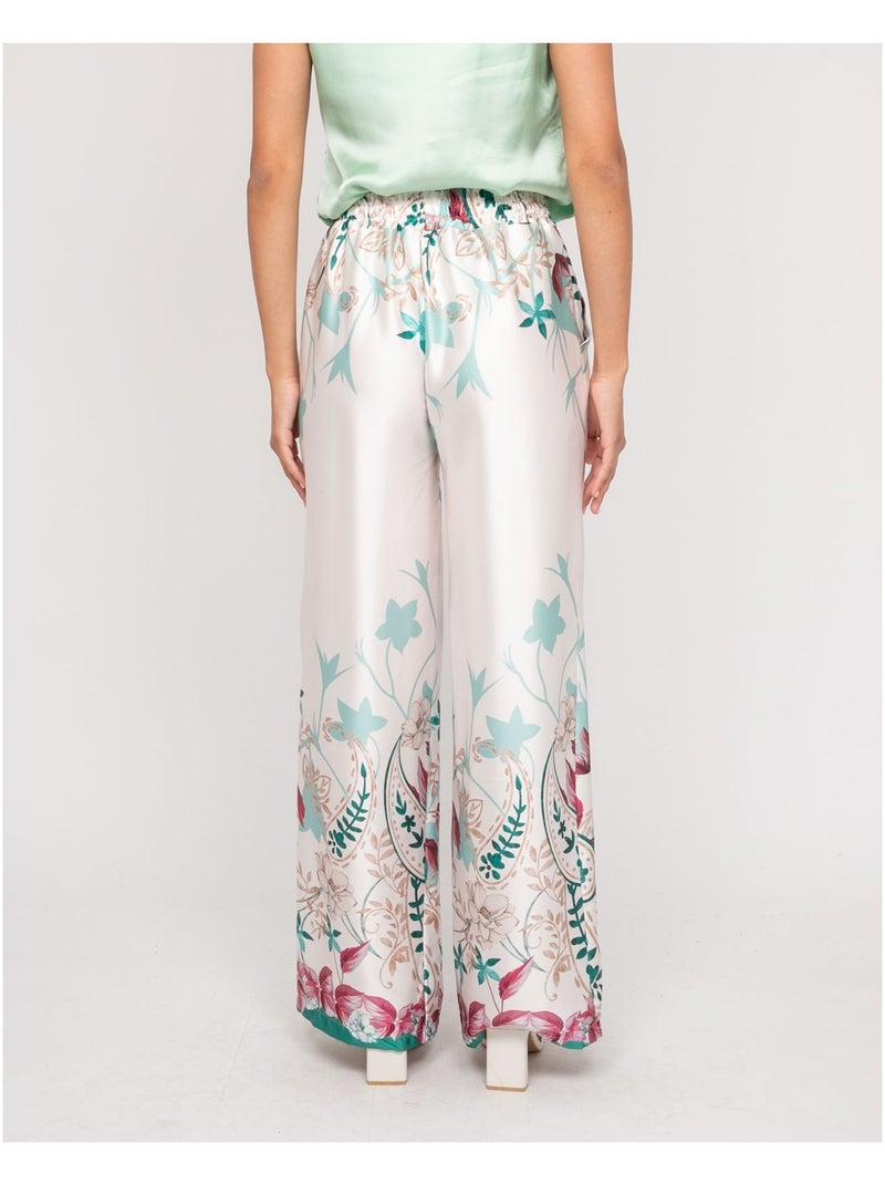 Pantalon effet satin motifs EZRA Blanc - Kiabi