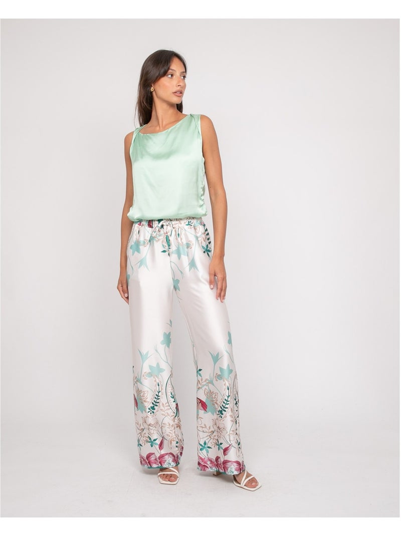 Pantalon effet satin motifs EZRA Blanc - Kiabi