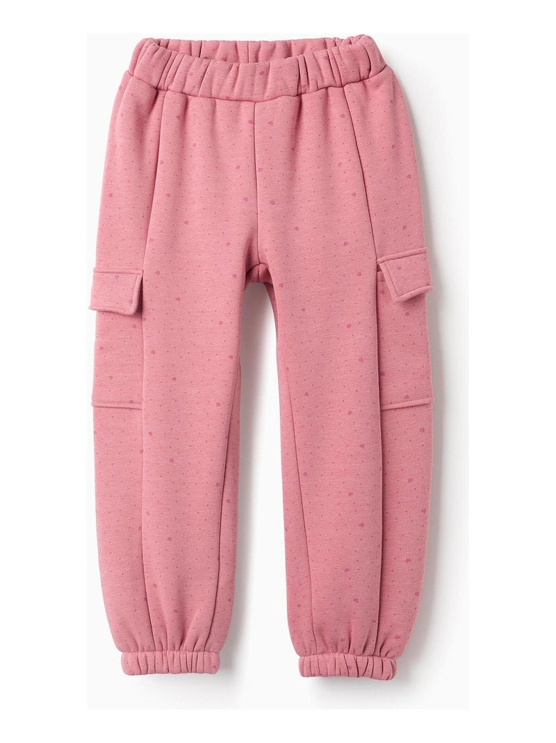 Pantalon effet thermique, poches cargo, motif pois/cœur NOVEAUX NATURE Rose - Kiabi