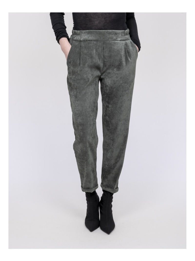 Pantalon effet velour EBILA Kaki - Kiabi