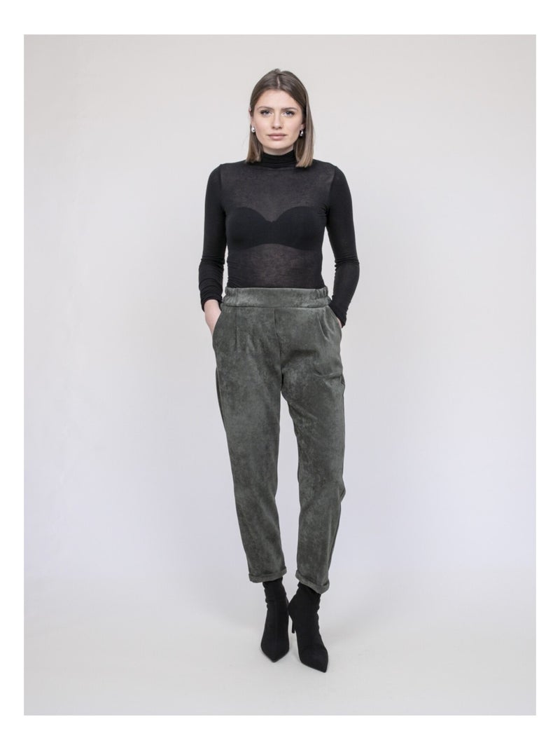Pantalon effet velours ebila Kaki - Kiabi