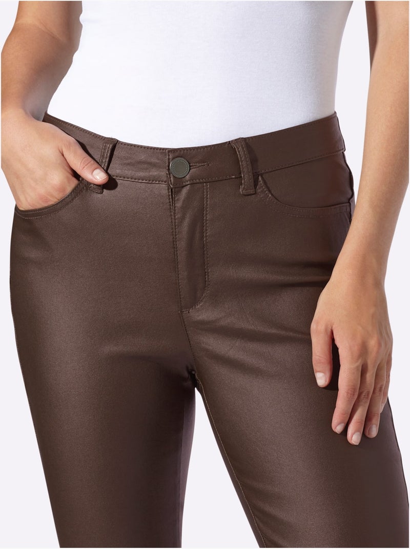 Pantalon Effet Ventre Plat Coupe Skinny Tendance - Taille Courte - Helline Marron - Kiabi