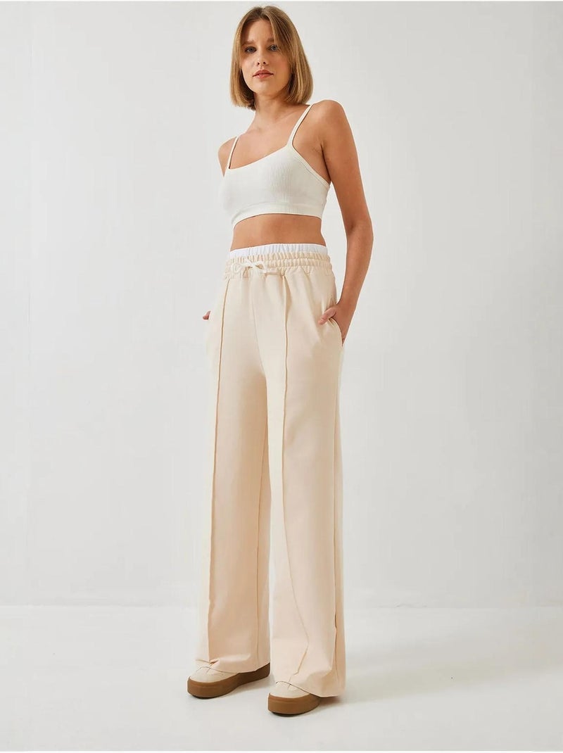 Pantalon élastique à taille nouée lucci Beige argile - Kiabi