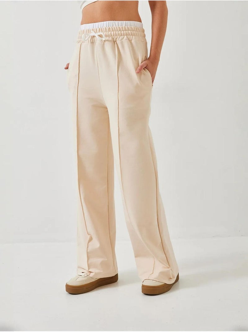 Pantalon élastique à taille nouée lucci Beige argile - Kiabi
