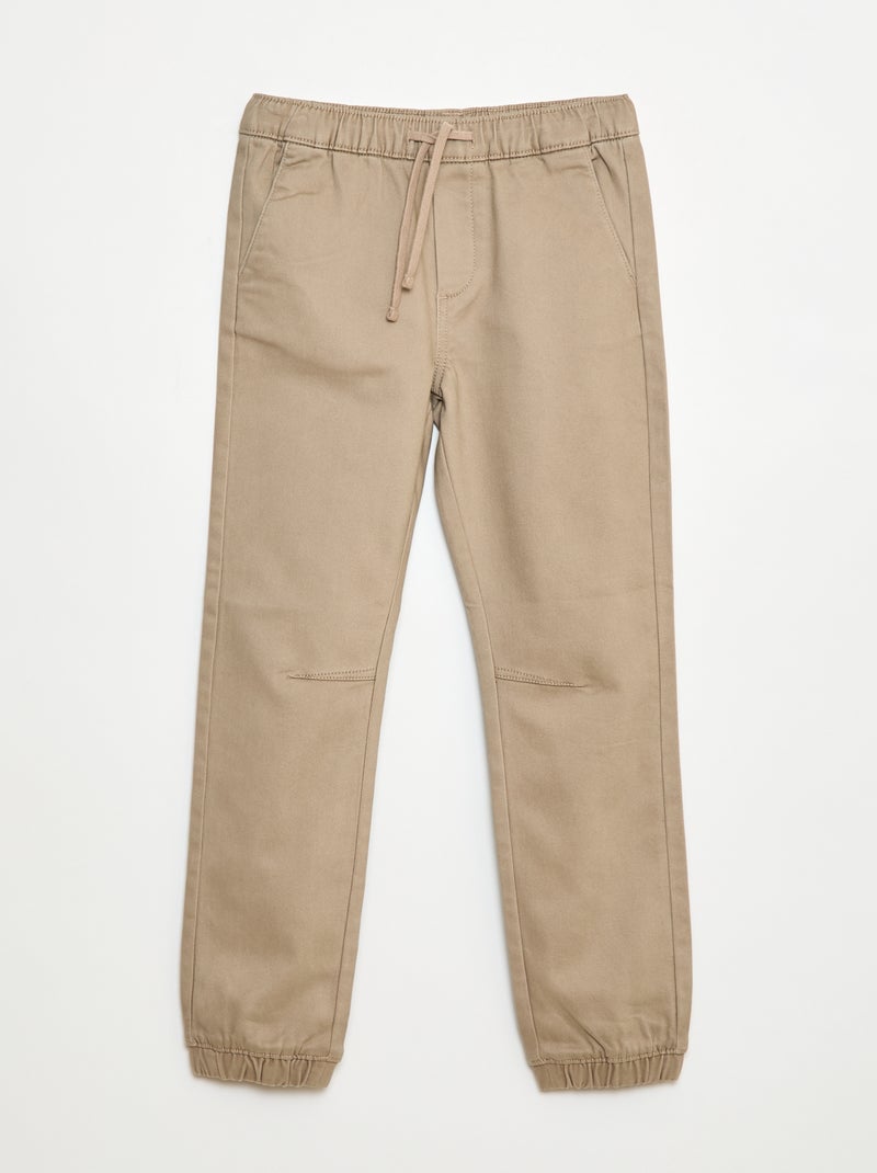 Pantalon élastiqué en coton Beige - Kiabi