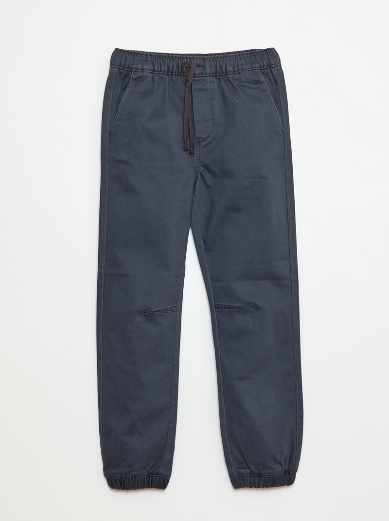 Pantalon élastiqué en coton Noir - Kiabi