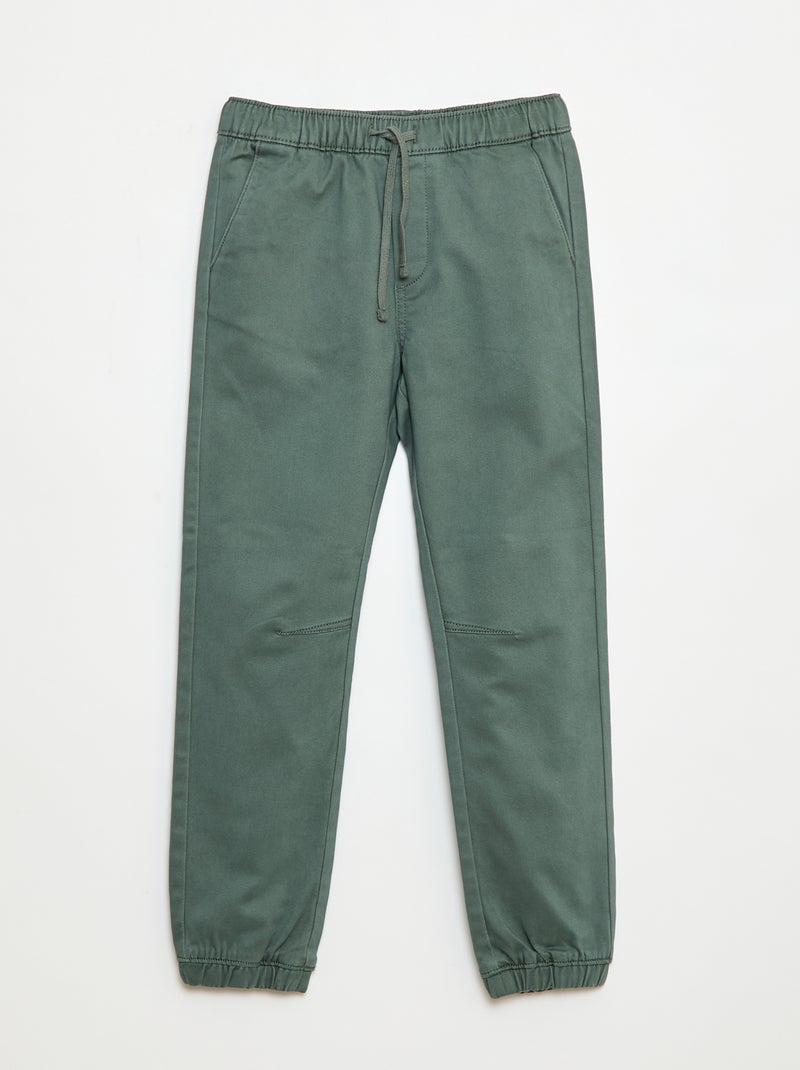 Pantalon élastiqué en coton Vert - Kiabi