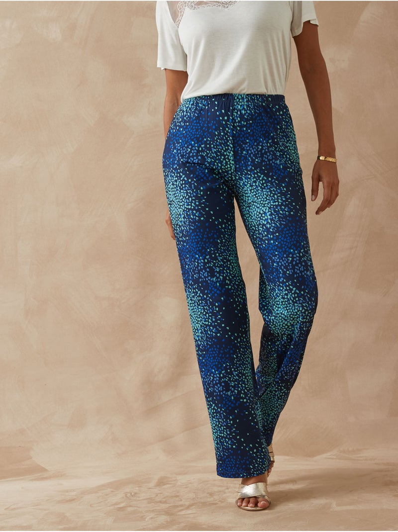 Pantalon élastiqué en crêpe fluide - DAXON Marine/Multicolore - Kiabi