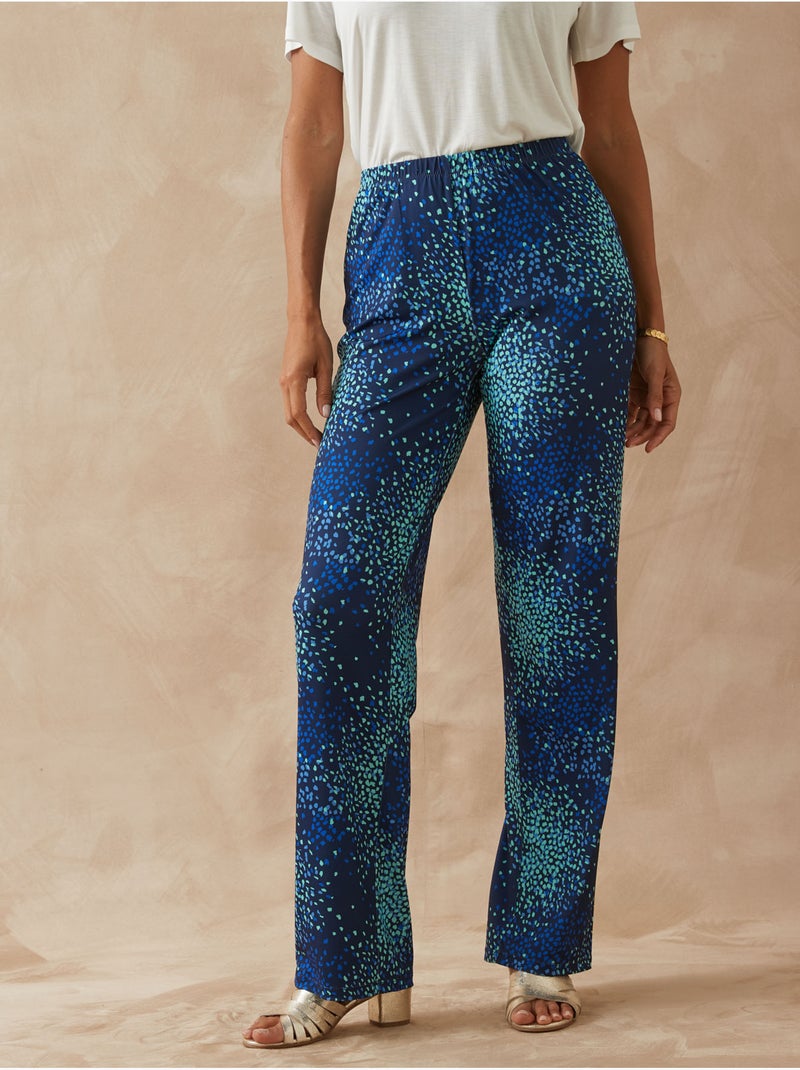 Pantalon élastiqué en crêpe fluide - DAXON Marine/Multicolore - Kiabi