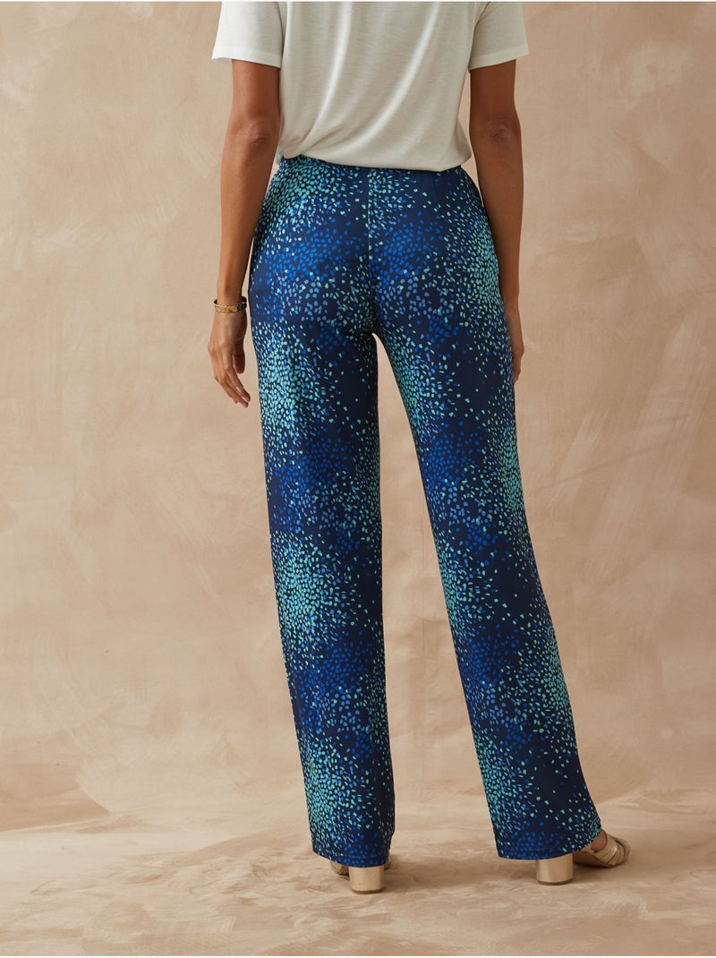 Pantalon élastiqué en crêpe fluide - DAXON Marine/Multicolore - Kiabi