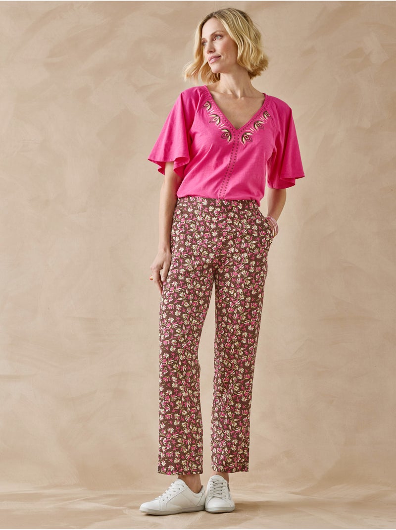 Pantalon élastiqué fluide - DAXON Marron/Multicolore - Kiabi