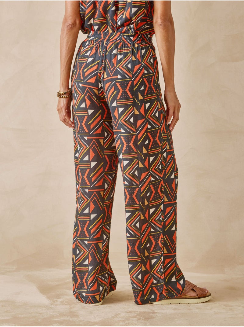 Pantalon élastiqué large et fluide - DAXON Marron/Multicolore - Kiabi