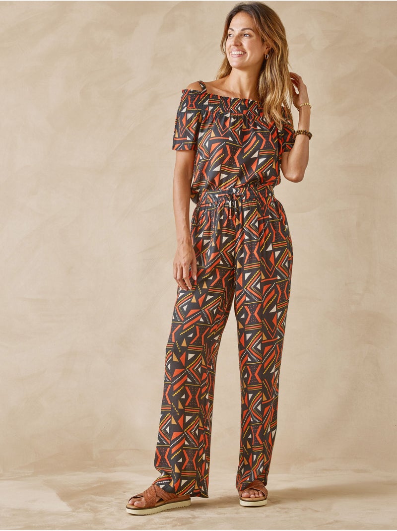 Pantalon élastiqué large et fluide - DAXON Marron/Multicolore - Kiabi