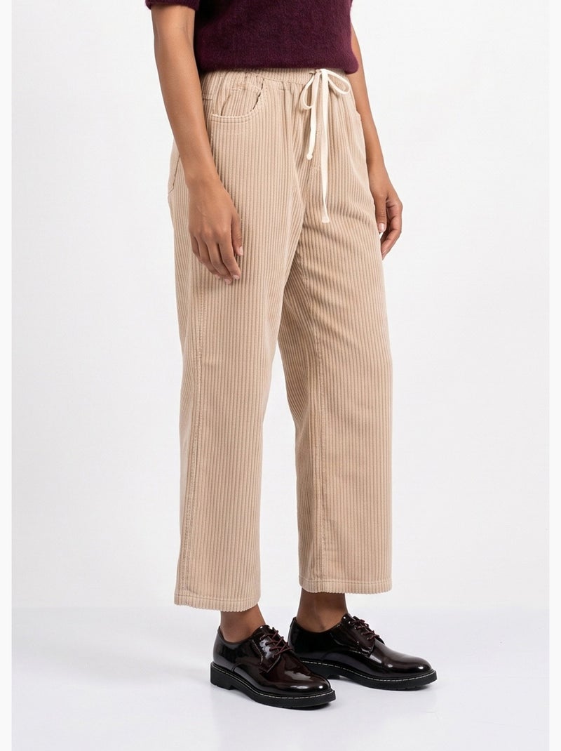 Pantalon élastique velours grosses cotes - afibel Beige - Kiabi